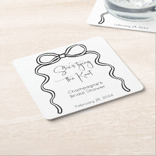 She's Tying The Knot Modern Script Bridal Shower Square Paper Coaster