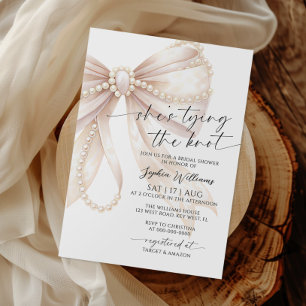 She's Tying the Knot Pearl Bow Bridal Shower Invitation