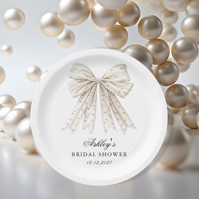 She's Tying the Knot Pearls Bow Bridal Shower Paper Plate (Creator Uploaded)