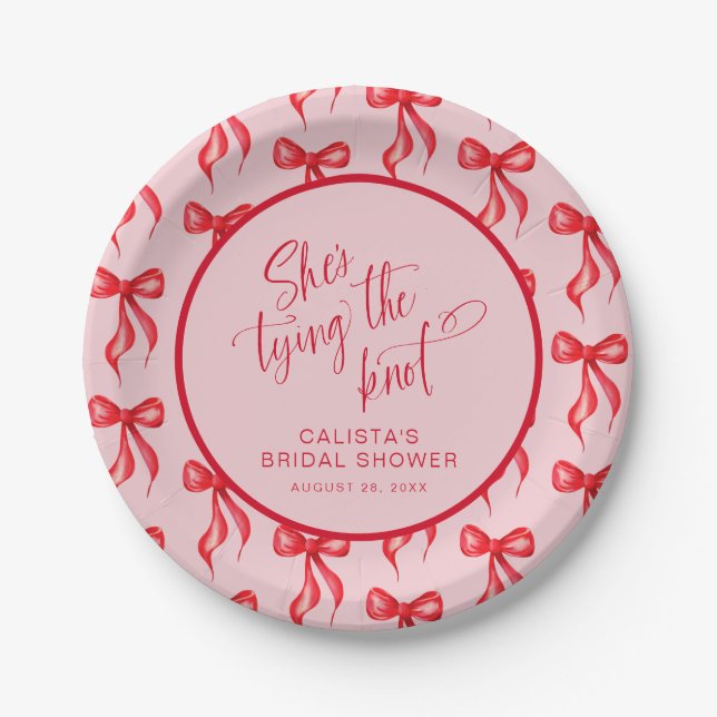 She's Tying the Knot Personalised Bridal Shower Paper Plate (Front)