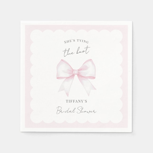 She's Tying The Knot Pink Blush Bow Bridal Shower Napkin (Front)