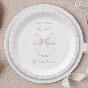 She's Tying The Knot Pink Blush Bow Bridal Shower Paper Plate