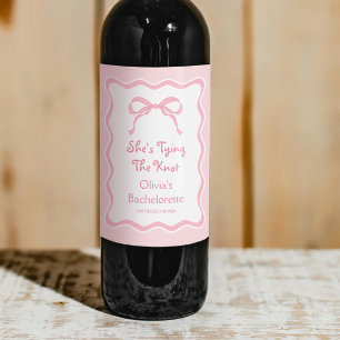 She's Tying the knot Pink Bow Bachelorette Party Wine Label