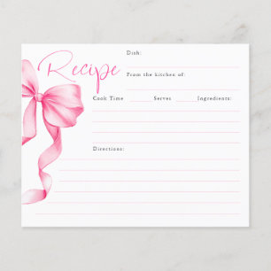 She's Tying the Knot Pink Bow Bridal Recipe Card