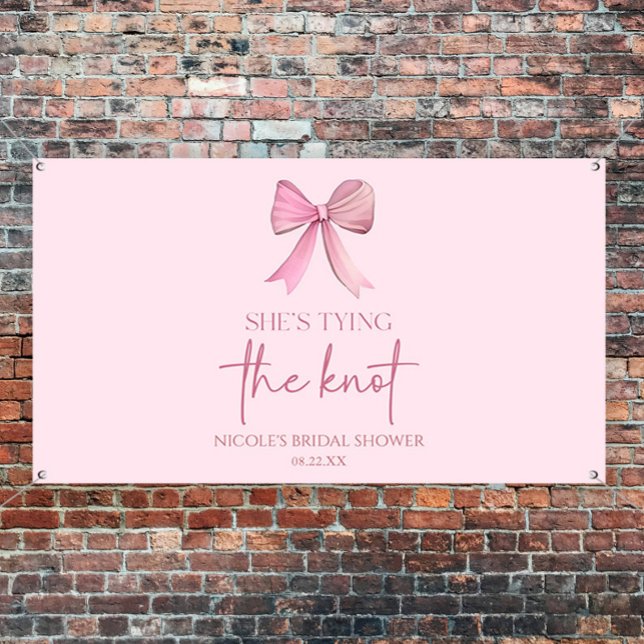 She's Tying The Knot Pink Bow Bridal Shower Banner (Creator Uploaded)
