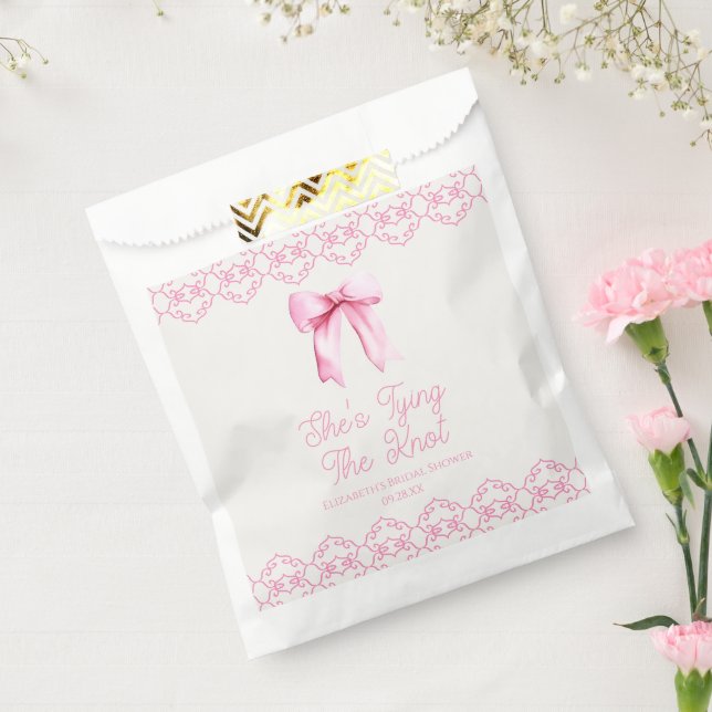 She's Tying The Knot Pink Bow Bridal Shower Favour Bags (Sealed)