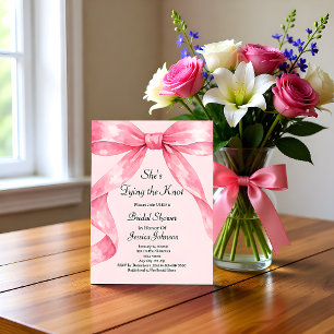 She's Tying the Knot Pink Bow Bridal Shower Invitation