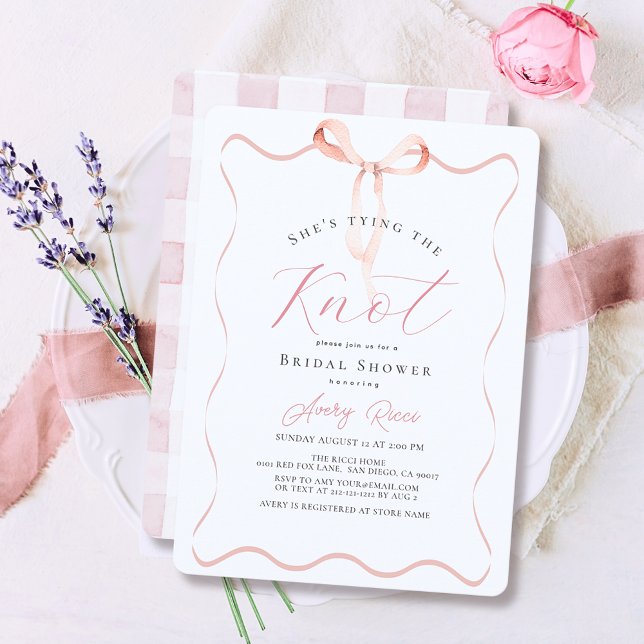 She's tying the Knot Pink Bow Bridal Shower Invitation (Creator Uploaded)