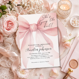 She's Tying the Knot Pink Bow Bridal Shower Invitation