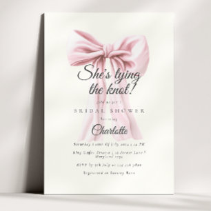 She's Tying the Knot Pink Bow Bridal Shower Invitation