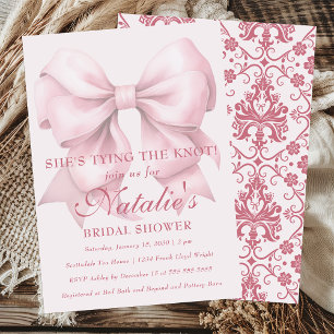 She's Tying The Knot Pink Bow Bridal Shower Invitation