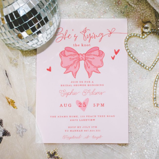 She's Tying the Knot Pink Bow Bridal Shower Invitation (Creator Uploaded)