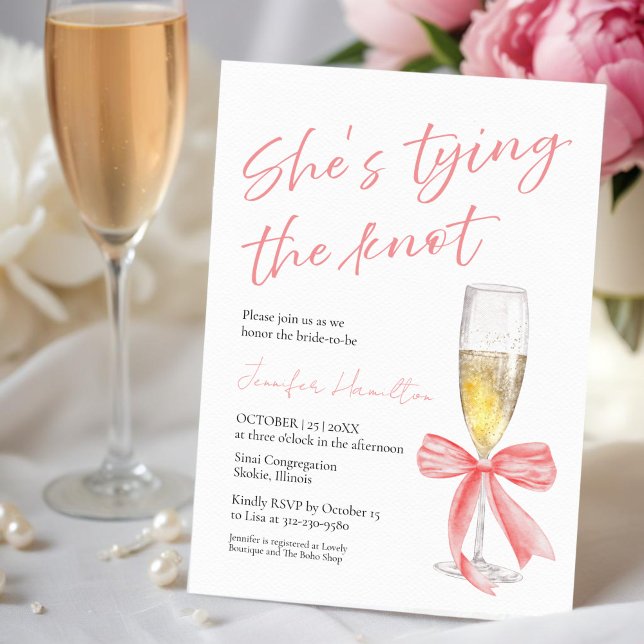 She's Tying the Knot | Pink Bow Bridal Shower Invitation (Creator Uploaded)