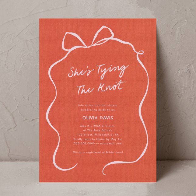 She's Tying The Knot Pink Bow Bridal Shower Invitation (Creator Uploaded)