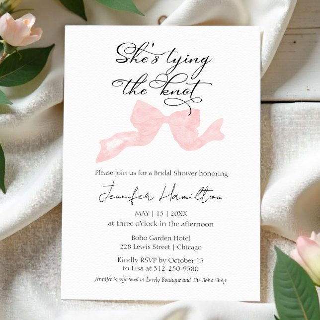 She's tying the knot | Pink Bow Bridal Shower Invitation (Creator Uploaded)
