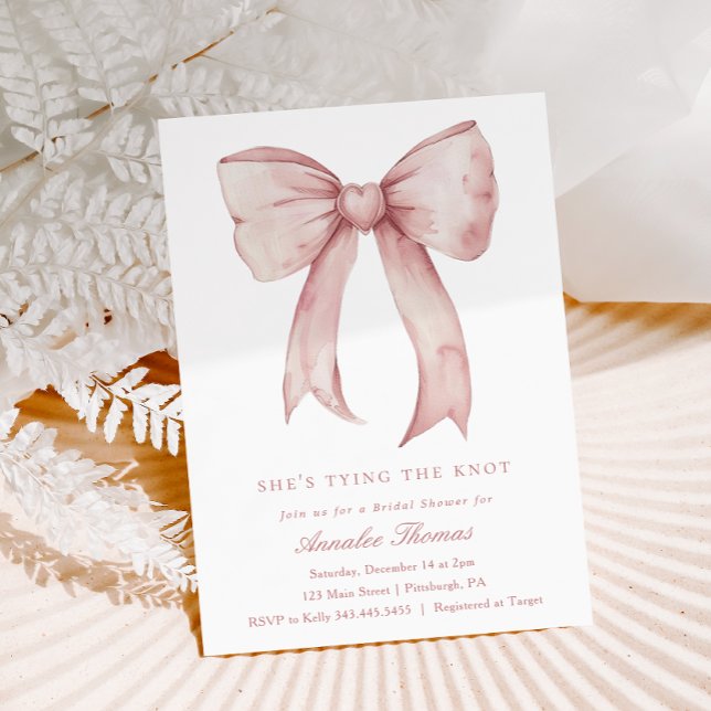 She's Tying the Knot Pink Bow Bridal Shower Invitation (Creator Uploaded)