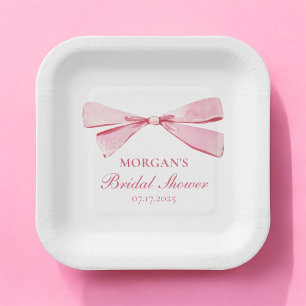 She's Tying The Knot Pink Bow Bridal Shower Paper Plate