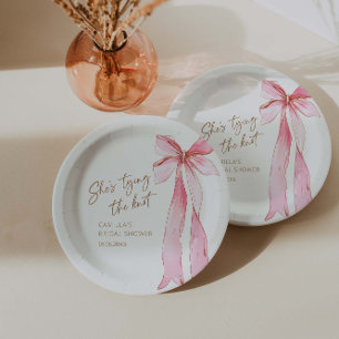 She's Tying the Knot Pink Bow Bridal Shower Paper Plate