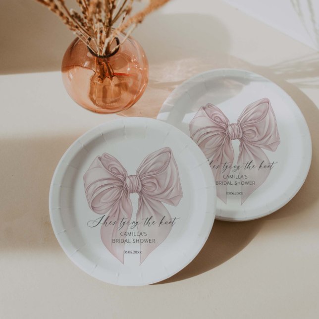She's Tying the Knot Pink Bow Bridal Shower  Paper Plate (Creator Uploaded)