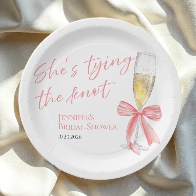 She's Tying the Knot | Pink Bow Bridal Shower Paper Plate (Creator Uploaded)