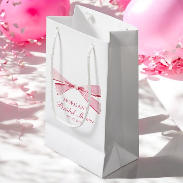 She's Tying The Knot Pink Bow Bridal Shower Small Gift Bag (Creator Uploaded)
