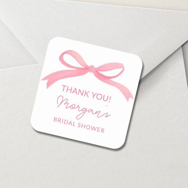 She's Tying The Knot Pink Bow Bridal Shower Square Sticker (Creator Uploaded)