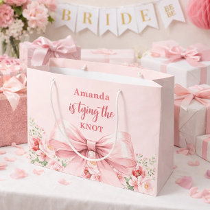 She's tying the knot pink bow floral Bridal Shower Large Gift Bag