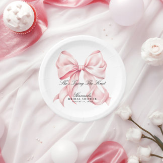 She's Tying The Knot Pink Bow Paper Plates