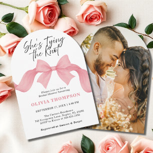 She's Tying the Knot Pink Bow Photo Bridal Shower Invitation
