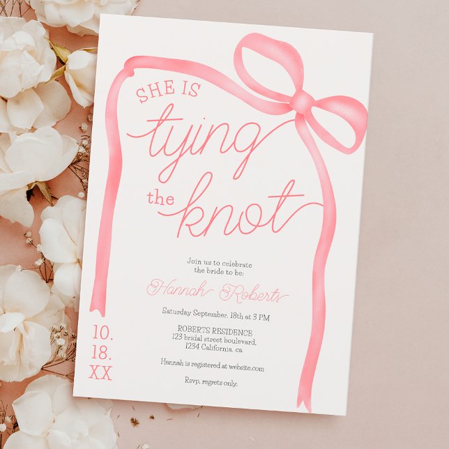 She's tying the knot pink bow ribbon bridal shower invitation (She's tying the knot pink bow ribbon bridal shower invitation)