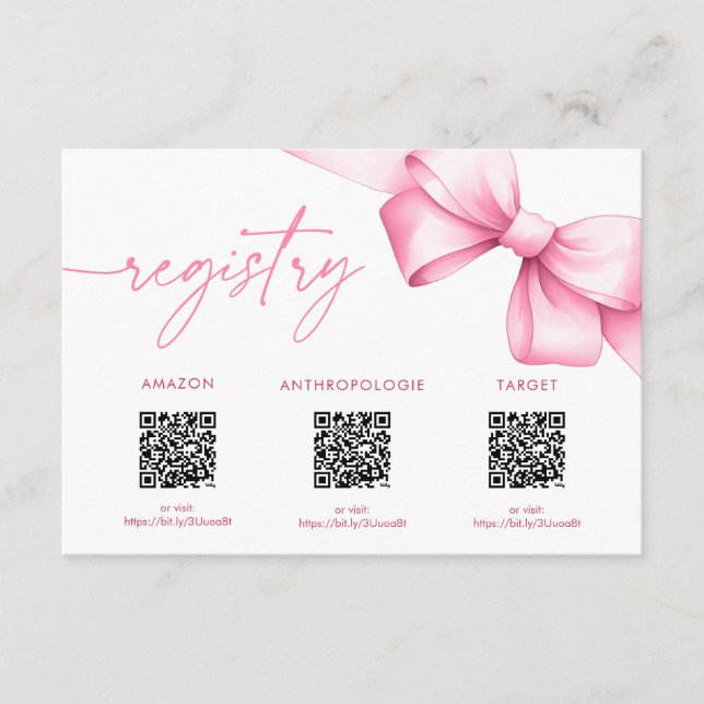 She's Tying the Knot Pink Bow Shower Registry Enclosure Card (Front)