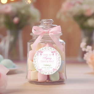 She's Tying the Knot Pink Bow Vintage Classic Round Sticker