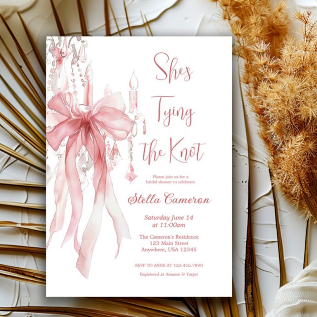 She's Tying the Knot Pink Ribbon Bridal Shower  Invitation (Creator Uploaded)