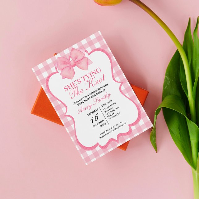 She's Tying the Knot Pink White Bridal Shower Invitation (She's Tying the Knot Pink White Bridal Shower)