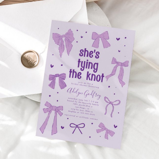 She's Tying The Knot Purpl Bow Bridal Shower Invit Invitation (Creator Uploaded)