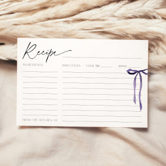 Shes Tying the Knot Purple Bow Bridal Recipe Card