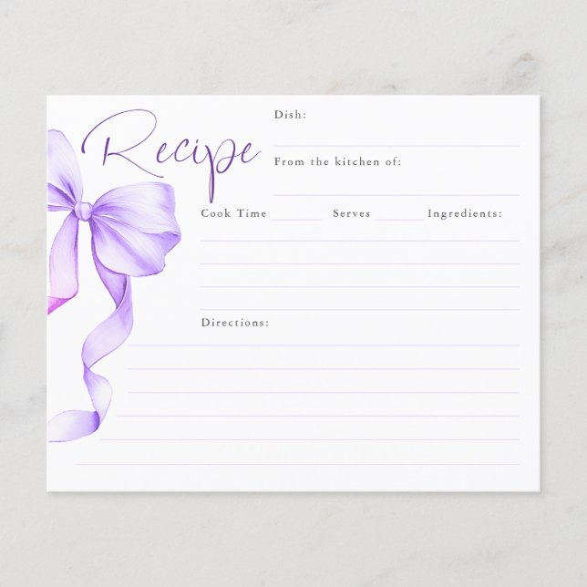 She's Tying the Knot Purple Bow Bridal Recipe Card (Front)