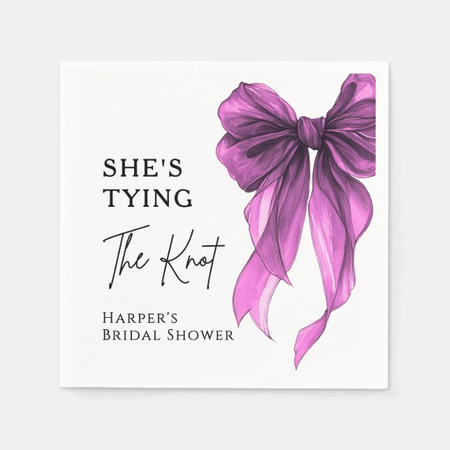 She's Tying The Knot Purple Bow Bridal Shower Napkin (Front)