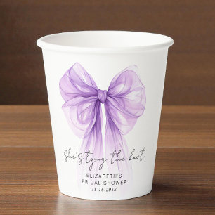 She's Tying The Knot Purple Bow Bridal Shower Paper Cups