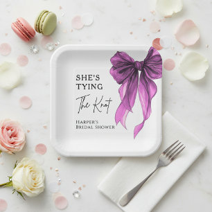 She's Tying The Knot Purple Bow Bridal Shower Paper Plate