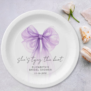 She's Tying The Knot Purple Bow Bridal Shower Paper Plate