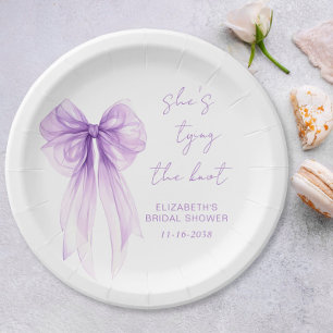 She's Tying The Knot Purple Bow Bridal Shower Paper Plate