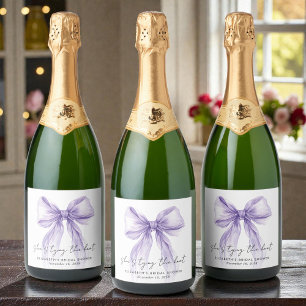 Shes Tying The Knot Purple Bow Bridal Shower Sparkling Wine Label