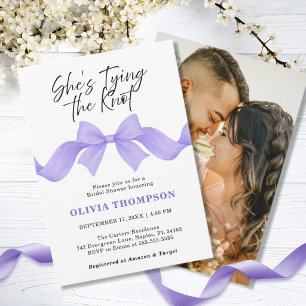 Shes Tying the Knot Purple Bow Photo Bridal Shower Invitation