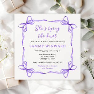 She's Tying The Knot Purple Ribbon Bridal Shower Invitation