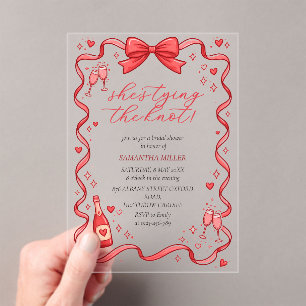 She's Tying The Knot Red Bow Bridal Shower Acrylic Invitations