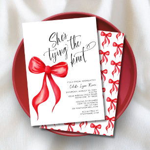 She's Tying the Knot Red Bow Bridal Shower Invitation