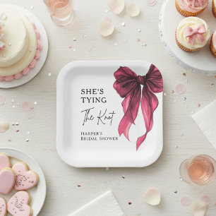 She's Tying The Knot Red Bow Bridal Shower Paper Plate