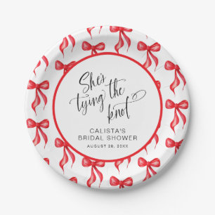 She's Tying the Knot Red Bow Bridal Shower Paper Plate