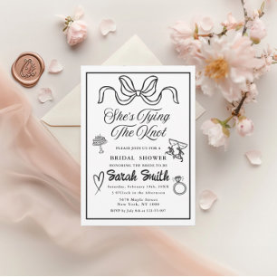 She's Tying the Knot retro black Whimsical Bridal Invitation